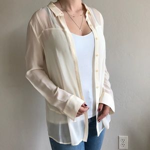 SHEER CREAM BUTTON DOWN SHIRT